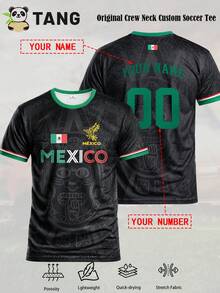 Mexico Style Customized Men's Soccer Jersey & Customizable Name & Number & Round Neck Lightweight Soccer Sports Top & Suitable For Soccer Matches, Training, Daily Wear, Gifts - Black - View 2