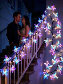 1pc USB Powered Butterfly LED Branch Light (Wall Mounted), LED Butterfly Willow Branch String Light, 8 Lighting Modes, Suitable For Indoor/Outdoor Wall, Bedroom, Door/Window Decoration, Holiday Decoration, Party Decoration, Gift And Proposal Scene - Purple Butterfly Vine - View 8