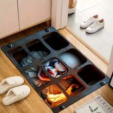 GEL HUT MUN Lpc Clown Face Behind Metal Grate With A Burning FireDoor Mat, Non-Slip And Washable Rug Suitable ForEntrance, Front Door, Hallway, Kitchen, Bathroom, AndLaundry. This Super Absorbent Polyester Floor Mat Is ASoft Halloween Decoration For Your Ho - B - View 3