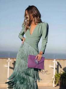 Women Long Dresses - Gray green - View 6