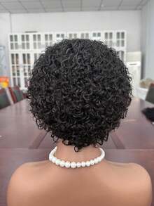 6 Inch Short Pixie Cut Human Hair Wig For Women Afro Kinky Curly Black Color Full Machine Made 100% Human Hair Jerry Curly Wave Style - Natural Black - View 7