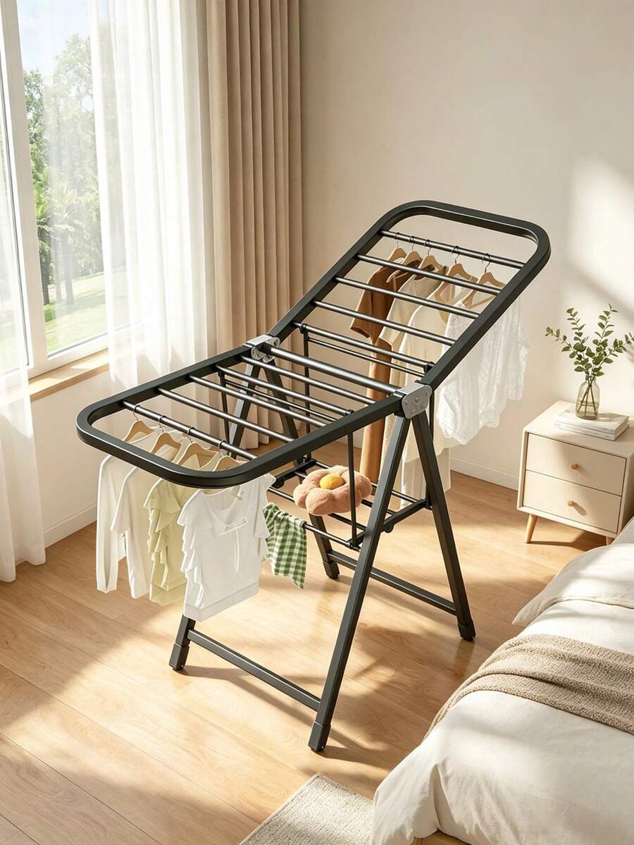 Foldable Floor‑Standing Clothes Drying Rack With Multi‑Layer Drying Space, Stable Support Frame And Wing‑Shaped Design. It Supports Both Hanging And Flat‑Lay Drying, Requires No Assembly, And Is Used For Drying Clothes And Quilts On Indoor Balconies. - Multicolor - View 1