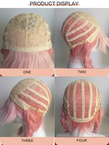 Pink Double Pigtails Cosplay Wig 18 Inch Synthetic Wig With Bangs, Cute Anime Costume Wig, Suitable For Halloween Party - Pink Ombre - View 7
