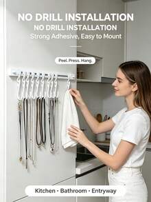 Thickened Base Adhesive Hooks, Large Contact Surface, Prevents Edge Peeling And Detachment, Rental-Friendly For White Walls, Entryway Key And Mask Holder, Balcony Cleaning Tool Hanger, Drill-Free Adhesive Multi-Hook - A - View 8