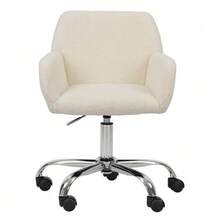 HengMing Home Office Chair With Soft Faux Fur Cover, Height-Adjustable Swivel Vanity And Desk Chair For Bedroom With Fluffy Upholstery - White - View 1