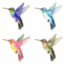 1pc/4pcs Healing Style Creative Colorful Hummingbird Alloy Exquisite Lively Backpack Pin Brooch Enamel Printed Bird Badge Gift - Multicolor - View 12