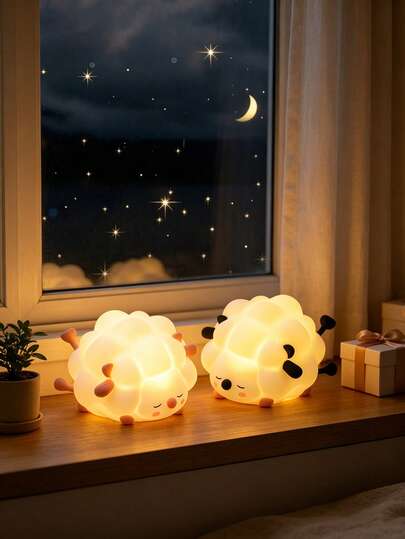 1pc New Style Sheep Shaped Night Light, Cute Silicone Bedside Lamp With Phone Holder, Squeezable And Pressable Stress Relief Fun Night Light, Dorm Decor, Bedroom And Living Room Atmosphere Light, Great Gift For Family And Friends