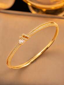 1pc Luxury Gold Copper Inlaid Cubic Zirconia Knot Teardrop Decor Bangle For Women Daily Party Dating Jewelry Gift - Multicolor - View 1