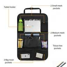 Car Seat Back Storage Organizer (With Mesh Pockets), Black Polyester Material - A - View 6