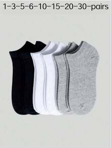 1/3/5/6/10/15/20/30 pares de calcetines tipo barco de moda diaria para hombres y mujeres, estilo simple casual de corte bajo - Multicolor - Ver 16