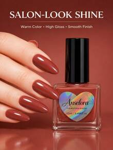 Cat Kuku Berbasis Air Anselora Merah Terracotta, Mengkilap Tinggi, Cepat Kering, Hasil Halus, 12ml, Tidak Perlu Lampu, Manikur DIY Harian - Redwood - View 5