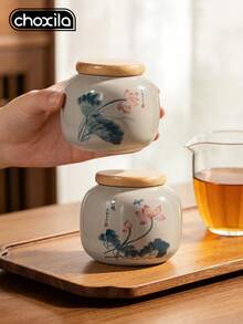 choxila 1pc Ceramic Tea Canister, Tea Container, Sealed Container, Traditional Chinese Style Household Storage Jar, Storage Jar, Porcelain Container, Tea Storage Canister - Tea Canister - View 6