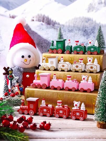 Christmas Mini Train Decoration Set,Boxed Plastic Mini Train Decorations,Xmas Train Holiday Figurine Ornamentfor Christmas Parties Snowman Decoration Gifts,Home Decor,Xmas Halloween Autumn Home Decor,Collectible Small Ornaments.(Includes Boxes)