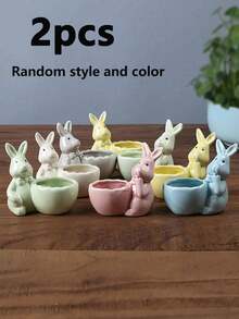 1pc Cute Rabbit Shaped Ceramic Planter, Large Round Opening Design, Suitable For Planting Succulents. Adorable And Charming Style, Can Be Used As A Flower Pot Or A Desktop Decoration, Place On Desk, Windowsill, Adding Vitality To Your Home Space. - Rabbit Flower Pot - View 10