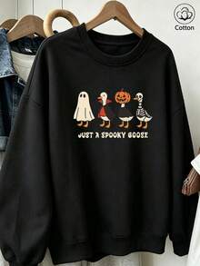 Women's Crew Neck Sweatshirt, Travel Pullover, Cotton Top, Women's Autumn/Winter Basic Sweatshirt - Black - View 1