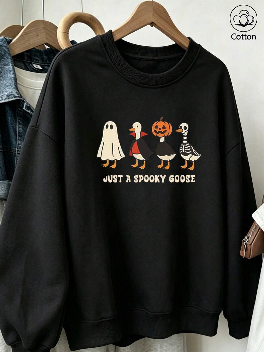 Women's Crew Neck Sweatshirt, Travel Pullover, Cotton Top, Women's Autumn/Winter Basic Sweatshirt - Black - View 1