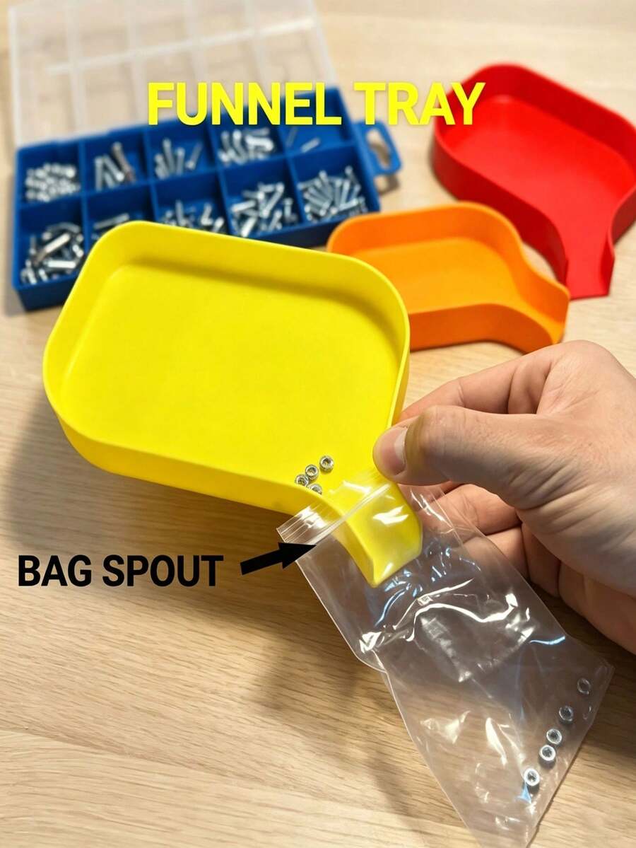Tool Storage Funnel Tray With 5mm Raised Edge To Prevent Screws, Bolts, Beads And Small Parts Spillage, Equipped With Fully Enclosed Sliding Plug, Safely Store Delicate Components, Keep Workspace Organized And Efficient - Multicolor - View 1