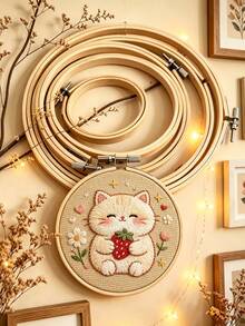 Adjustable Bamboo Round Embroidery Hoop With Silver Locking Screw, Smooth Reusable Cross Stitch Frame, Suitable For Hand Embroidery, Patchwork Projects, Hanging Wall Decor, Home Decor And Craft Classroom Teaching - 1 Bamboo Frame - View 1