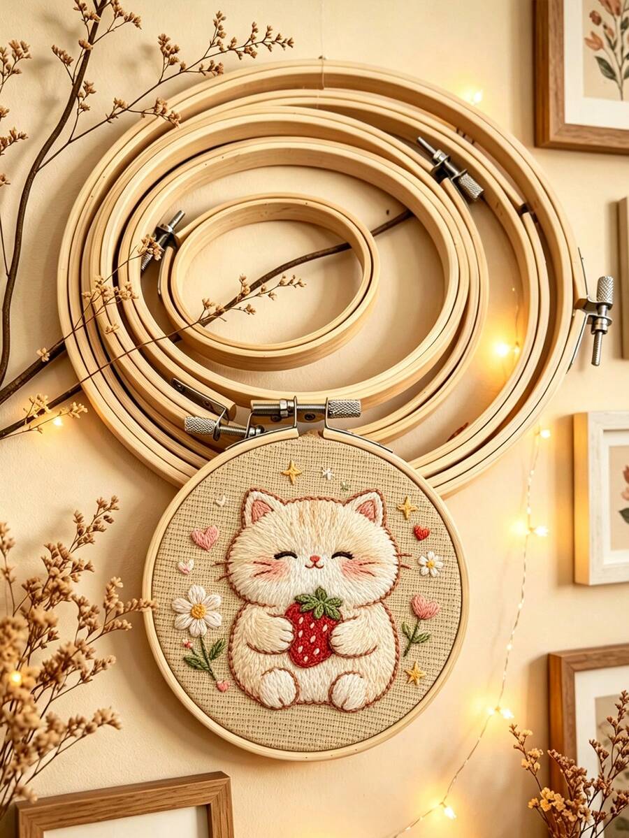 Adjustable Bamboo Round Embroidery Hoop With Silver Locking Screw, Smooth Reusable Cross Stitch Frame, Suitable For Hand Embroidery, Patchwork Projects, Hanging Wall Decor, Home Decor And Craft Classroom Teaching - 1 Bamboo Frame - View 1