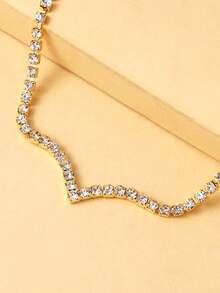 1pc Women's Elegant V-Shaped Rhinestone Tennis Necklace, Adjustable Collarbone Chain, Suitable For Glamorous Bridal, Evening Party, Ball, Formal Occasions - Rhinestones - View 8