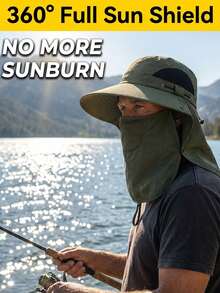 1pc Detachable Face Mask Breathable Windproof Outdoor Sun Hat, 360° Full Coverage Sun Protection, Unisex, Suitable For Hiking, Gardening, Camping, Patio, Travel, Farm, Cycling, Fishing Outdoor Hat Essential Accessory - A - View 4