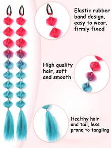 2pcs Of Colorful 24 Inch Synthetic Bubble Ponytail Hair Extensions, Suitable For Daily Carnival Festival And Gathering Wear - Multicolor - View 4
