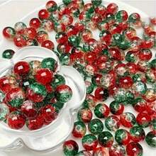 100pcs 8mm Christmas Gradient Cracked Ice Beads Red & Green Beads For Making Couple Bracelets, Christmas Gifts, DIY Jewelry Making - Multicolor - View 2