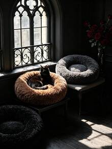 Gothic Coffin Shaped Pet Cat Bed, Soft Plush Warm Mat Bed, Cross Embroidery, Halloween Theme Anti-Slip Sleeping Nest, Suitable For Kittens And Young Cats - Multicolor - View 9