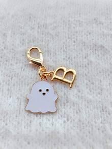 1Pc Mini Zinc Alloy Ghost Keychain, Cute Halloween Enamel Charm, White Ghost & Letter Pendant, Spooky Style, Bag Charm, Gift, Holiday Decor - Multicolor - View 16