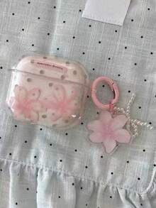 Casing Headphone Motif Bunga Lili Polkadot Lucu dengan Gantungan Kunci, Kompatibel dengan 1 2 3 4, Pelindung Lembut, Kompatibel dengan Pro 2 Pro 3 - Berwarna merah muda - View 3