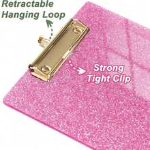 1pc Pink Glitter Acrylic Clipboard, 9.06*12.6 Inches, Transparent Glitter Folder Board; Equipped With Sturdy Gold Metal Clip, Smooth Writing Surface, Hanging Hole Design, Highly Attractive Transparent Memo Board; Standard A4 Size Office And Study Stationery, Suitable For Students Preparing For Exams, Teachers And Office Workers, Desktop Planning And Storage Essential, Ins-Style Desktop Decor, Exquisite Gift For Girls And Women Starting School - One Size - View 5
