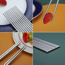 10 Pairs Of Silver-Colored Stainless Steel Chopsticks, Reusable And Dishwasher , 23 Cm Long, Non-Slip Metal Chopsticks, Suitable For Kitchen, Home, And Catering - View 7