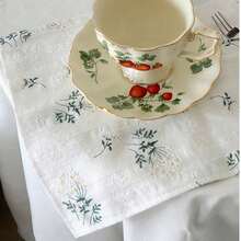 1/2/4pcs Pastoral Style Floral Tablecloth, Ins Inspired Linen Embroidered Dining Placemats - White - View 2