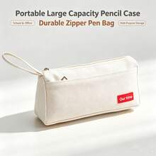 Large Capacity Canvas Pencil Case, Portable Makeup Bag, Multi-Functional Stationery And Cosmetic Organizer Bag, Durable Fabric With Front Pocket And Handle, Suitable For School, Office, Travel And Daily Use, Minimalist Solid Color Design Gift - Multicolor - View 12