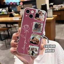Pastel Pink Glitter Mist White Glossy Flower Small Butterfly Black Border Custom Personalized Cursive Name Phone Case, Custom Unique Pink Hand Letter Soft Fairy Aesthetic Shockproof Protective Cover For All Mobile Models - Clear - View 3
