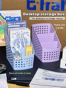 1 Set Multi-Function Storage Box + Pen Holder, Suitable For Students And Office Use Desktop Organizer, Portable And Easy To Carry, Applicable For Daily Office Supplies, Office Storage Items, Storage Basket, Desktop Accessories, Back To School Season - Sets - View 3