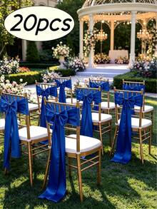 20pcs Wedding Satin Chair Sashes Royal Blue Bows 6x 102 Inches (Approx. 15x260 Cm) Ribbon Fabric Bands Suitable For Banquet, Party, And Other Chair Decorations - Royal Blue - View 9