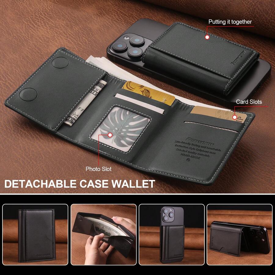 forwenw Unisex Card Holder, 5 Card Slots, Magnetic Phone Card Holder, RFID Blocking, With Coin Pocket