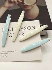4pcs Blue & White Polka Dot Cream Hair Clips, Korean Style Sweet Alligator Hair Clips, Fashion Side Clips, Elegant Fringe Clips, Versatile Hair Accessories Suitable For Various Occasions, Outings, Beach Trips - Multicolor - View 1