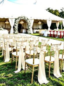 20pcs Wedding Satin Chair Sashes Ivory Bow 6x 102 Inches (Approx. 15x260 Cm) Ribbon Fabric Bands For Banquet Party Hotel Restaurant Ceremony Event Chair Tie Decoration - Beige - View 4