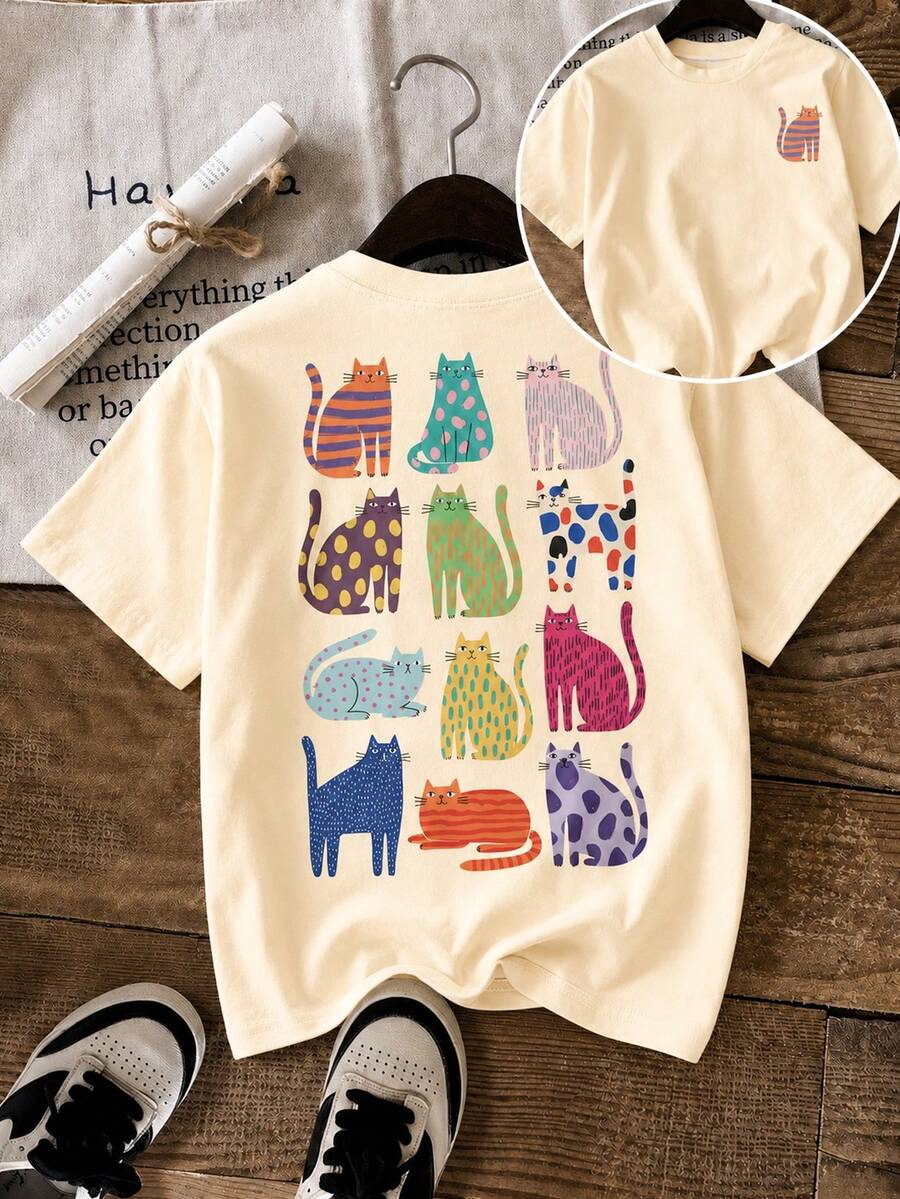 1 buah Kaos Lengan Pendek Bergambar untuk Anak Perempuan Remaja, Pakaian Pelajar/Remaja, Hadiah Musim Panas - Aprikot - View 1