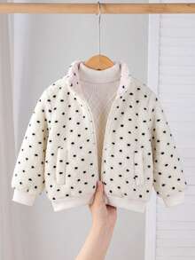 Young Girl Autumn/Winter Polka Dot Zipper Casual Daily Long Sleeve Jacket - Apricot - View 3