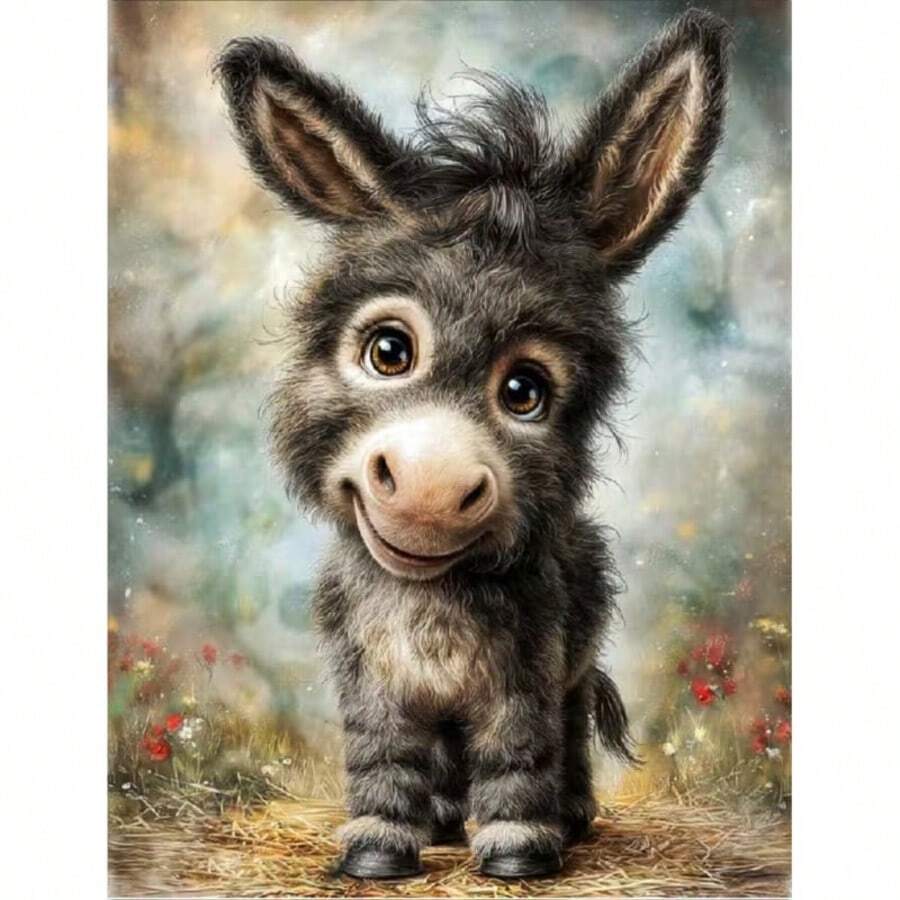 1PC DIY 5D Diamond Painting Kit Cute Donkey Pattern - Round Full Drill Diamond Art Mosaic Craft, Home Wall Decor, Unframed - No Frame - View 1