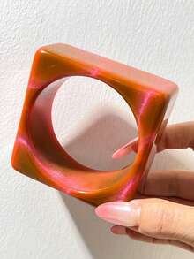 European And American Style Exaggerated Wide Resin Bracelet, Pearlescent Iridescent Marbled Texture Square And Round Vintage Accessory Bangle - Multicolor - View 12