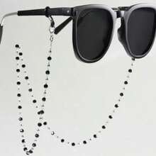 1pc Bohemian Black Crystal Metal Eyeglasses Chain - Black and White - View 9