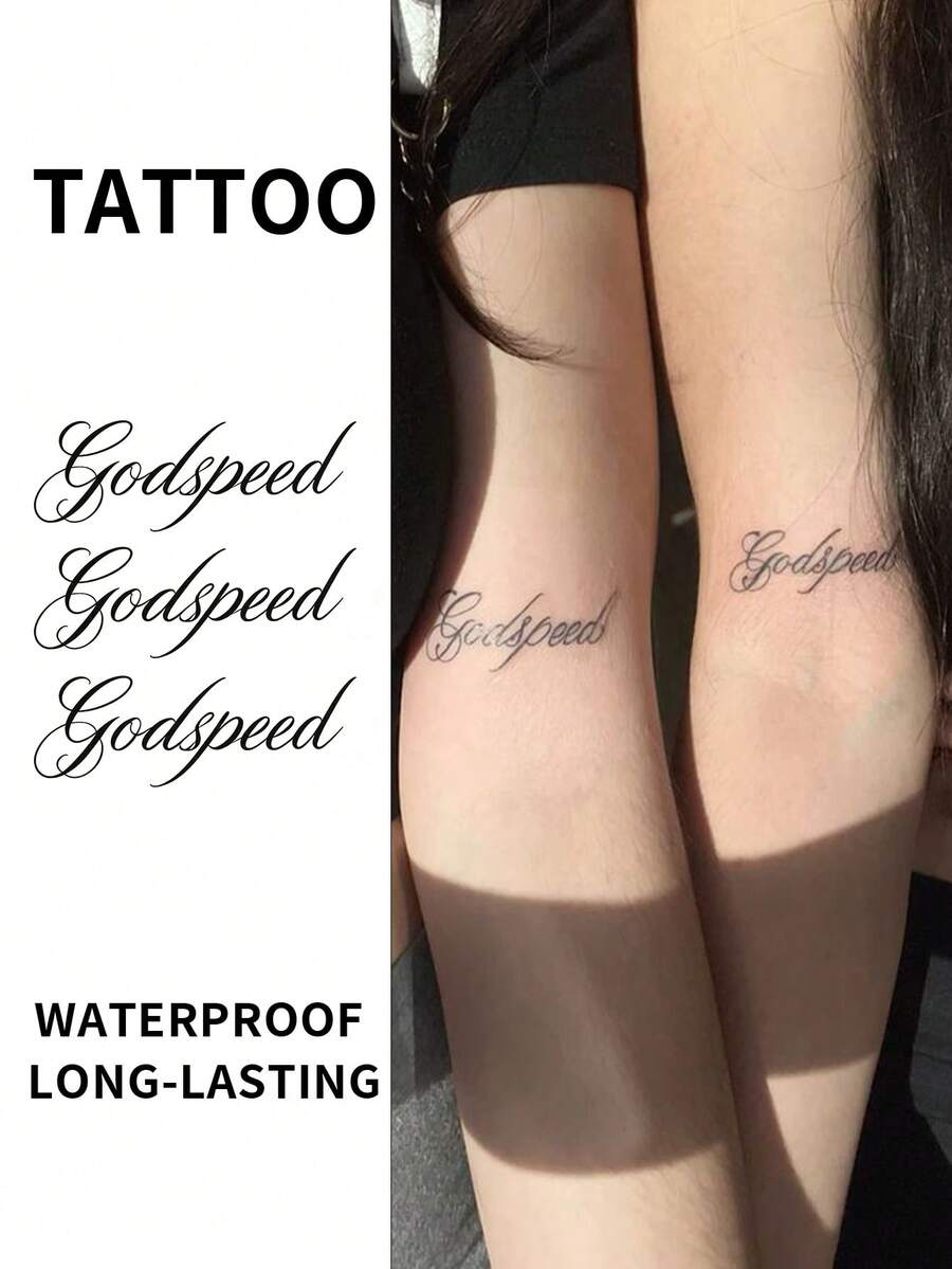 1 Lembar Stiker Tato Sementara 3 Pola Kata Bahasa Inggris "Godspeed", Stiker Seni Tubuh Tahan Air dan Tahan Lama, Tato Mikro Pasangan dengan Tulisan Kursif Elegan (Cocok untuk Lengan, Pergelangan Tangan) untuk Pria dan Wanita Dewasa