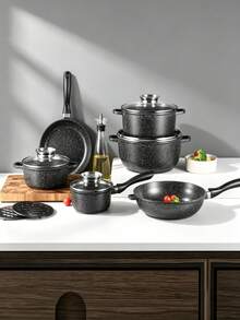 12Pcs/6Pcs Non-Stick Cookware Set,Pots And Pans Set With Glass Lids,Woks And Frying Pans,Heat‑Resistant Handles, Durable,Easy To Clean, Kitchen Cooking Pots Pans For Gas Electric Stovetop, Kitchen Cookware For Daily Cooking - View 2