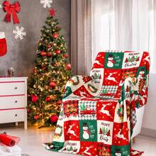 Christmas Throw Blanket Red & Green Plaid Snowman & Christmas Tree Sofa Bed Cover - Multicolor - View 9