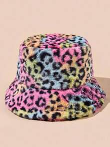 1pc Women's Plush Tie-Dye Pattern Random Sexy Leopard Print Bucket Hat, Autumn/Winter Outdoor Travel Men's Holiday Accessory, Casual Bucket Hat, Party Hat, Date Couple Casual Unisex Knit Hat, Designed For Young People, Outdoor Activities, Christmas, Thanksgiving, Retro Party And Streetwear Ideal Choice, Perfect Gift And Birthday Present For Friends - Multicolor - View 6