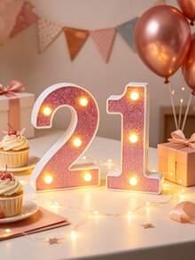 16cm Light Up LED Marquee Number Sign, Warm White Battery‑Operated Digit Light, Tabletop Decor Number Light, 16th 18th 21st 30th 40th 50th Birthday Wedding Proposal Anniversary Christmas Xmas Holiday Party Photo Backdrop Decor Number Night Light - 16cm Deep Pink - View 8